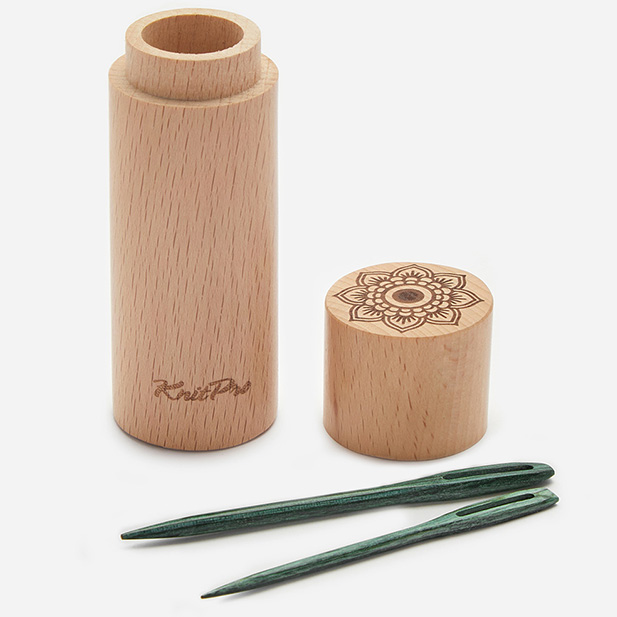 Teal Wooden Darning Needles in Beech Wood Container